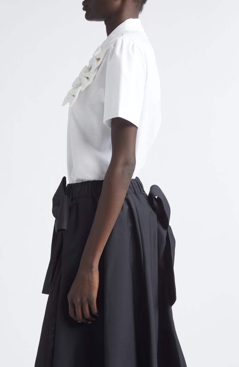 Noir Kei Ninomiya Bow Embellished Ponte Knit Polo, Alternate, color, White