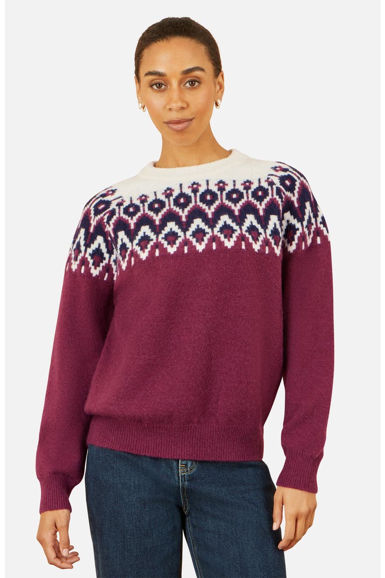 Fair Isle Relaxed Fit Knitted Sweater, Main, color, Burgundy