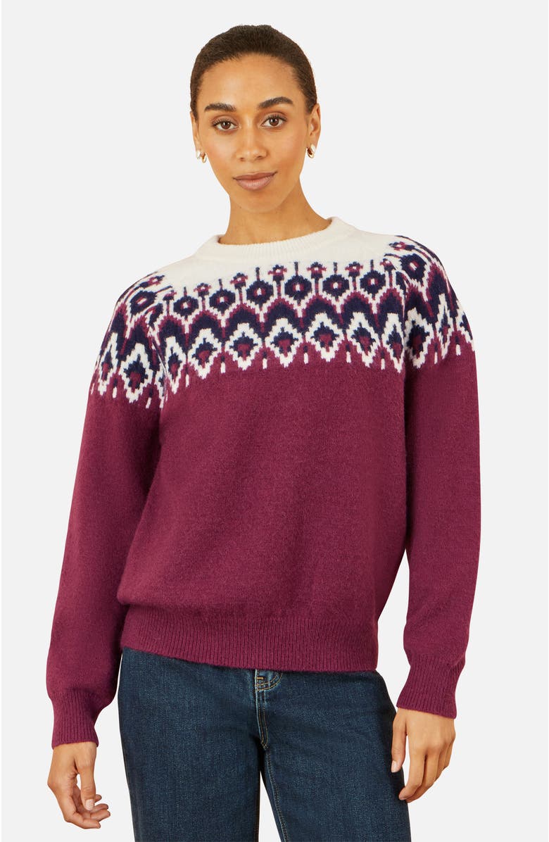 Yumi Fair Isle Relaxed Fit Knitted Sweater, Main, color, Burgundy