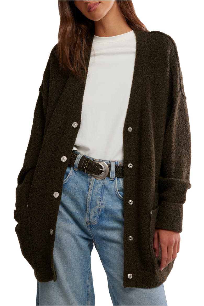 WTF Blazing Snap Front Knit Cardigan, Main, color, DARK GREEN