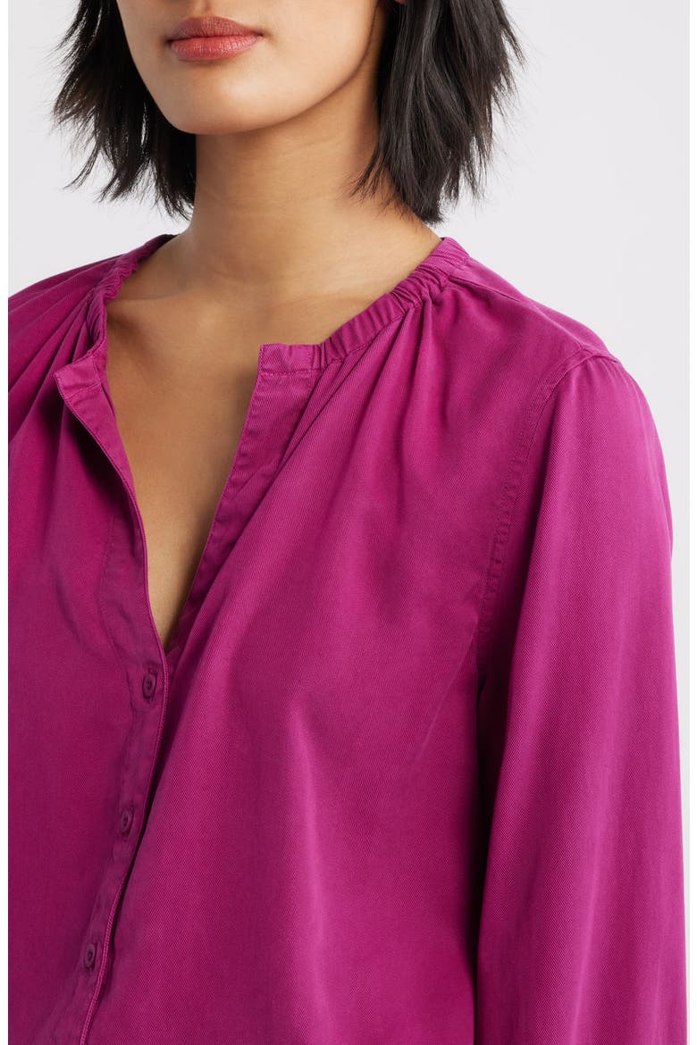 Gathered Button-Up Shirt, Alternate, color, FUSHIA