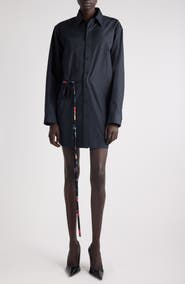Balenciaga Side Tie Long Sleeve Cotton Poplin Shirtdress