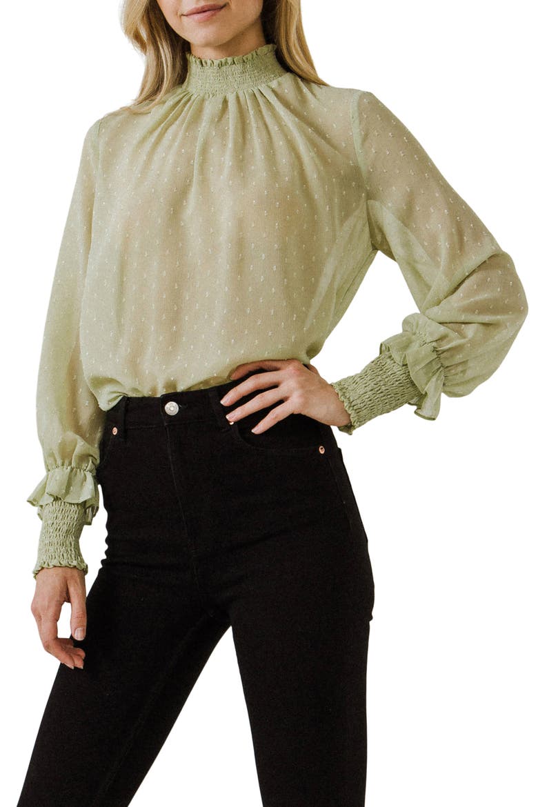 Swiss Dot Blouse, Alternate, color, SAGE