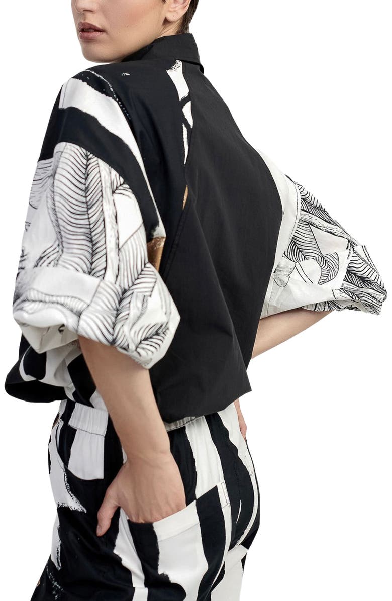 Alembika Mixed print button-up shirt with puff sleeves, Alternate, color, 
