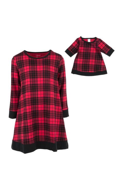 Girls Cotton Dress with Matching Doll Dress, Printed Design