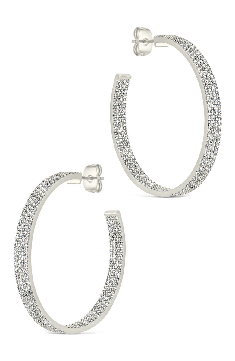Sterling Forever Cubic Zirconia Statement Inside Out Hoop Earrings, Alternate, color, Silver