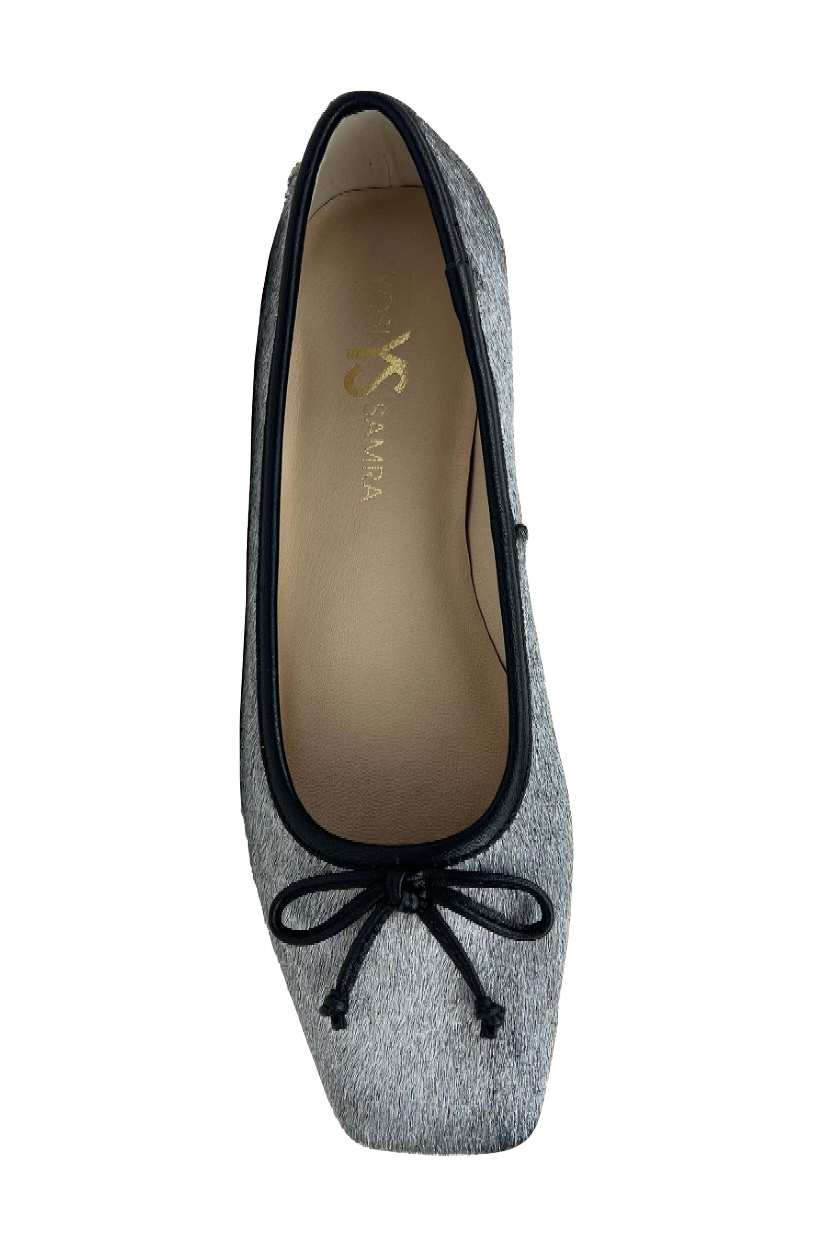 Yosi Samra Cara Metallic Calf Hair Square Toe Ballet Flat, Alternate, color, Silver Calf Hair