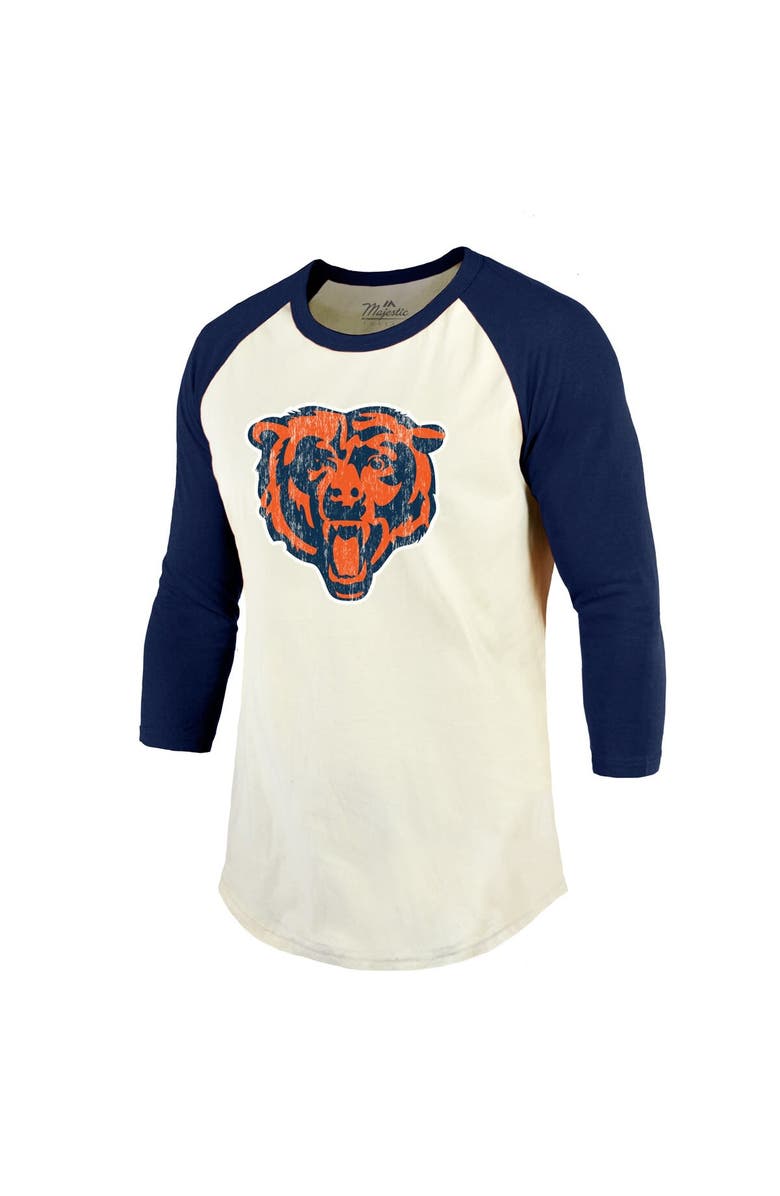 Majestic Threads Men's Majestic Threads Justin Fields Cream/Navy Chicago Bears Vintage Player Name & Number 3/4-Sleeve Fitted T-Shirt, Alternate, color, 