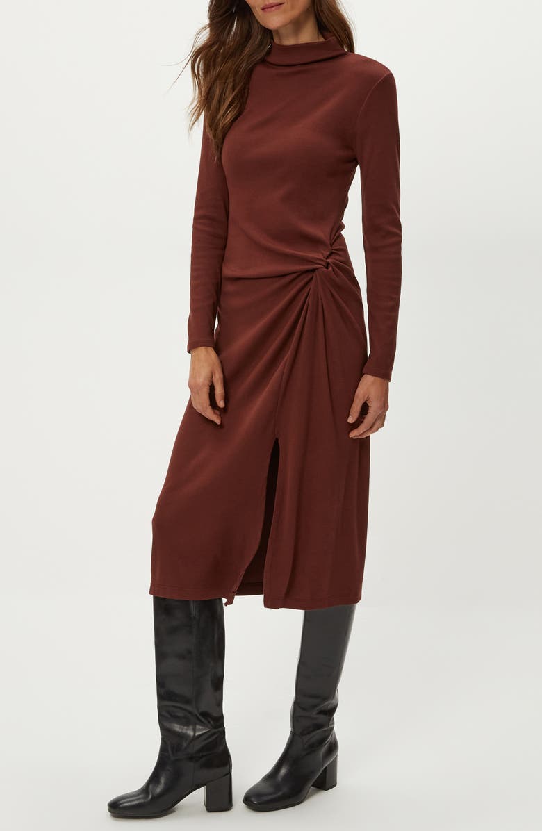 Michael Stars Tish Twisted Mock Neck Long Sleeve Midi Dress, Alternate, color, Espresso