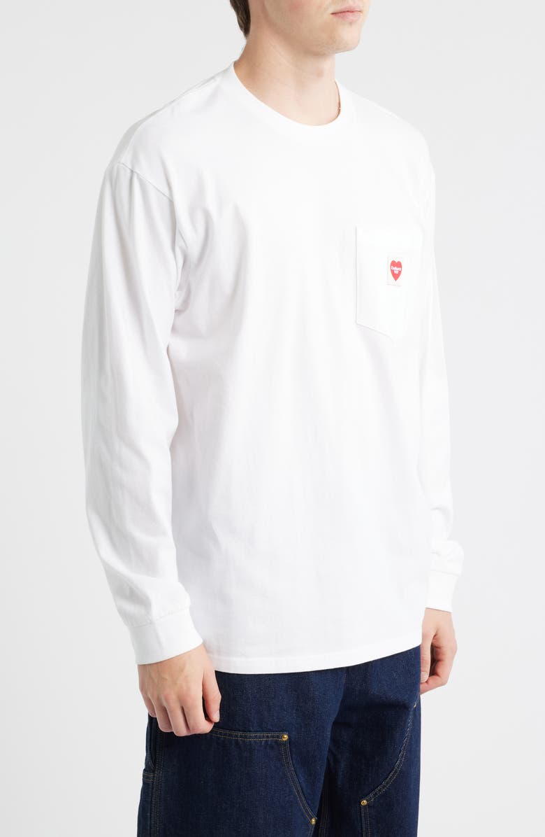 Carhartt Work In Progress Pocket Heart Long Sleeve Cotton T-Shirt, Alternate, color, White / Red