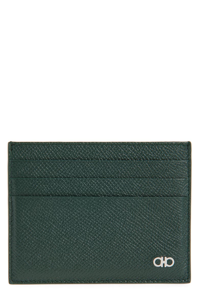 Double Gancio Calfskin Leather Card Case, Main, color, MOSS