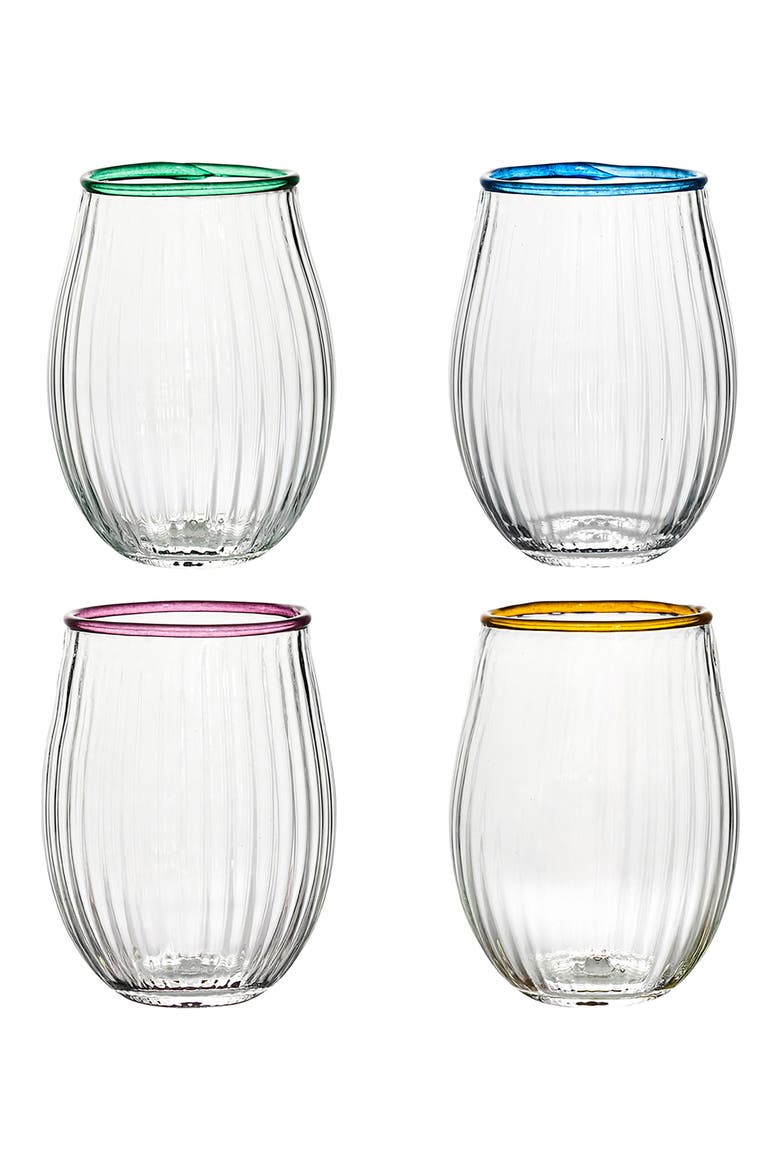 Nell Set of 4 Assorted Stemless Wine Glasses, Main, color, MULTI ORANGE