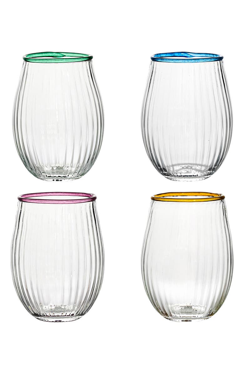 Juliska Nell Set of 4 Assorted Stemless Wine Glasses, Main, color, Multi Orange