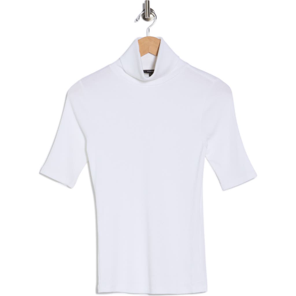 Theory Short Sleeve Turtleneck Knit Top In White