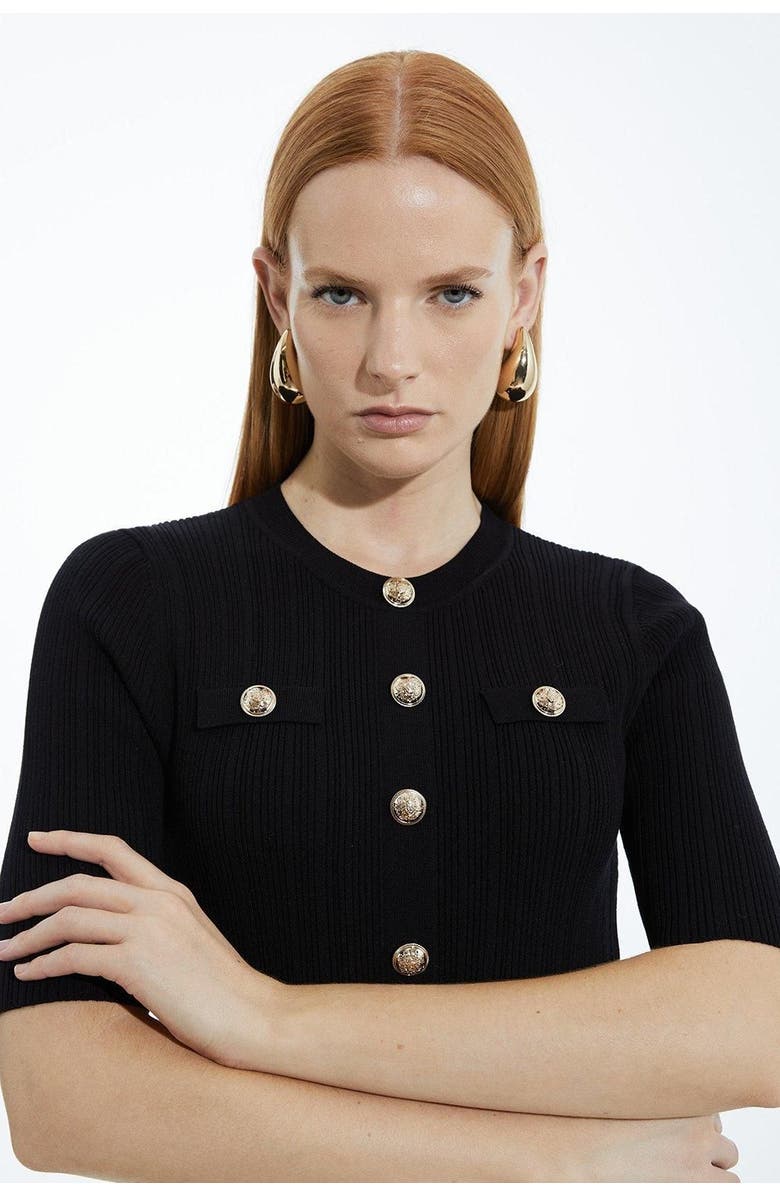 Karen Millen Rib Knit Military Trim Maxi Dress, Alternate, color, Black