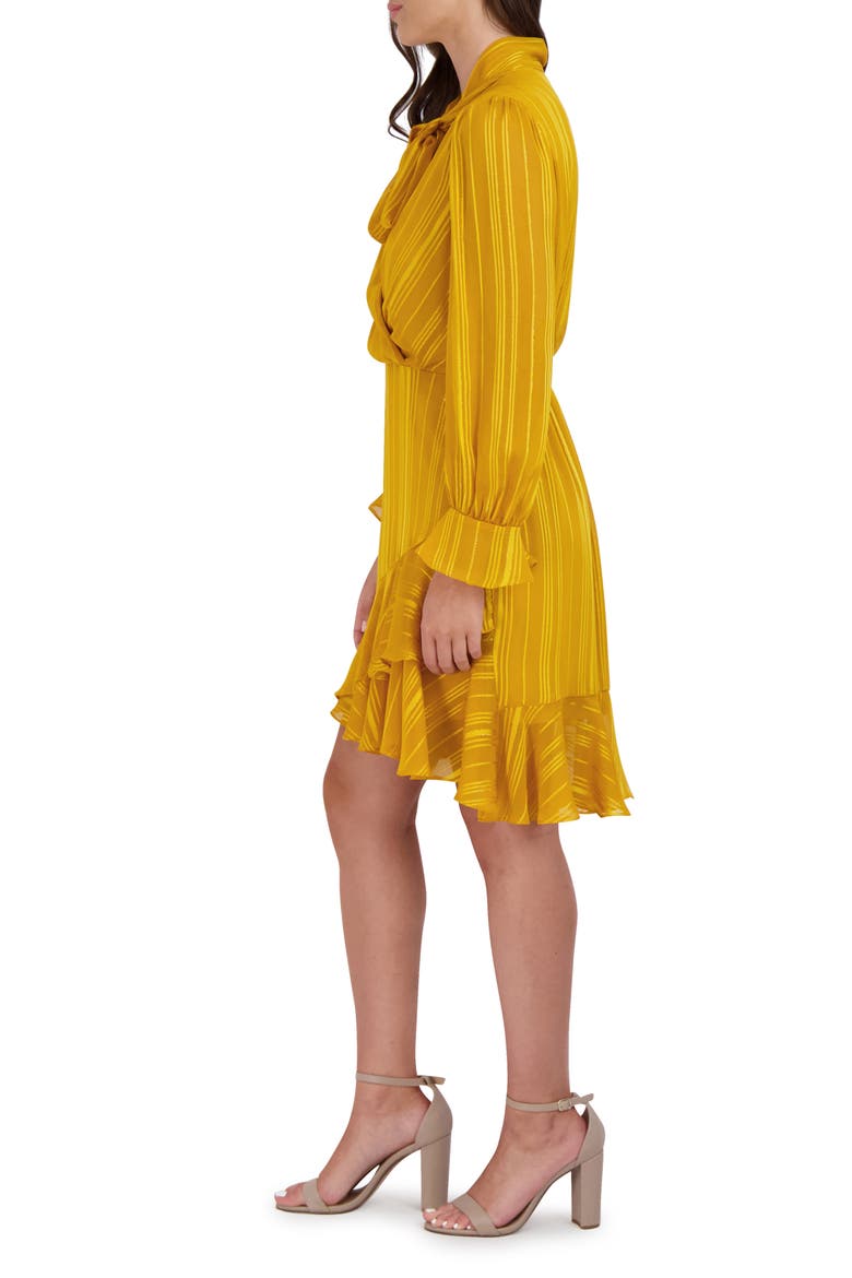 Ruffle Tie Neck Long Sleeve Minidress, Alternate, color, YELLOW