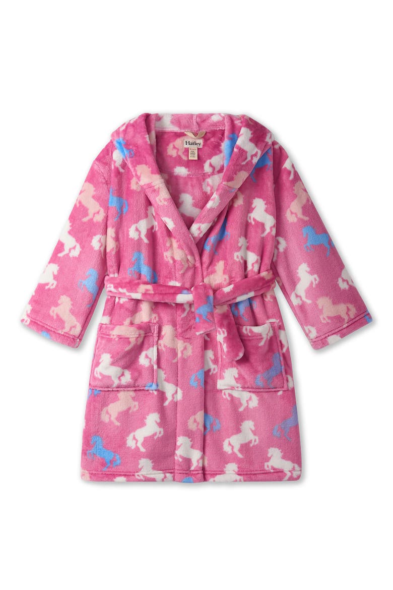 Kids' Beautiful Horses Hooded Fleece Robe, Main, color, FUCHSIA PINK
