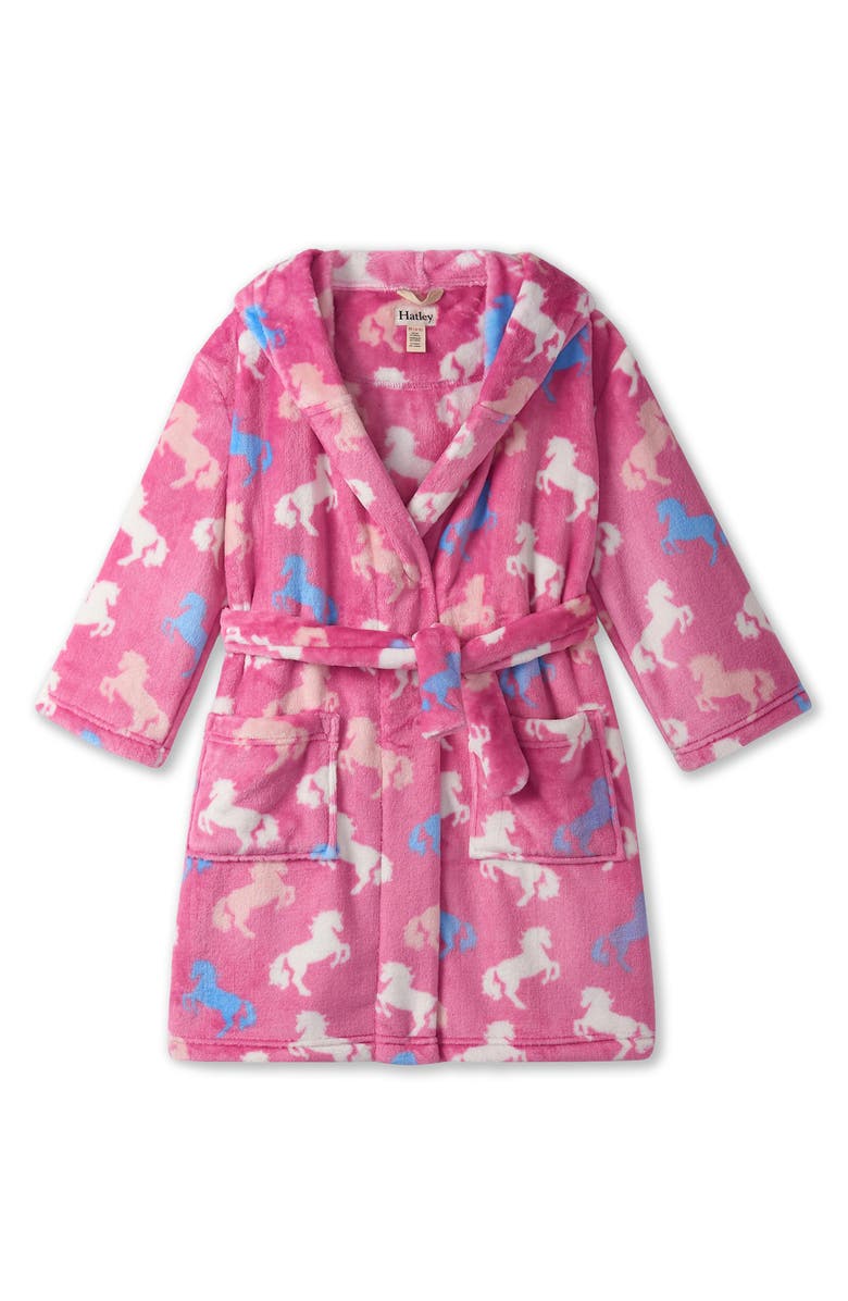 Hatley Kids' Beautiful Horses Hooded Fleece Robe, Main, color, Fuchsia Pink