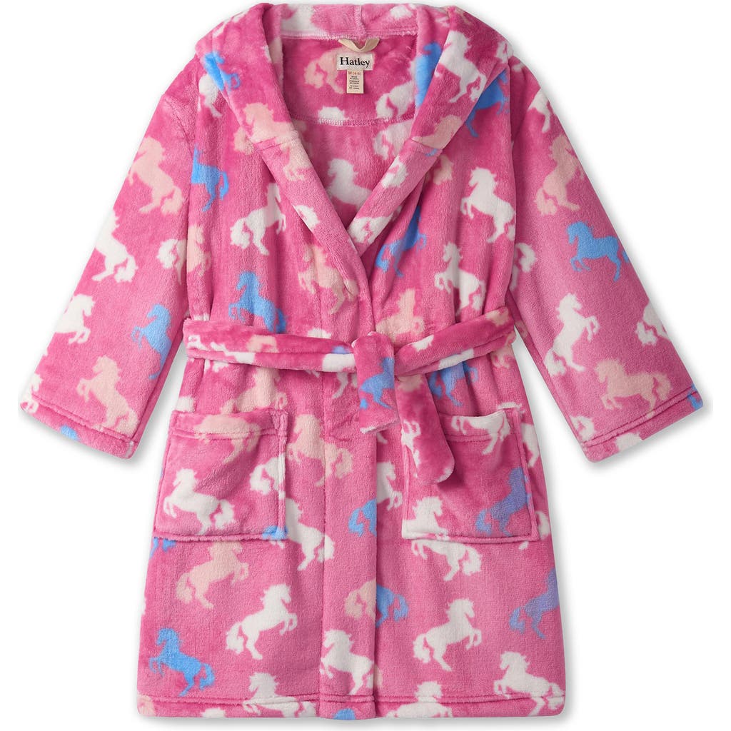 Hatley Kids' Beautiful Horses Hooded Fleece Robe In Pink