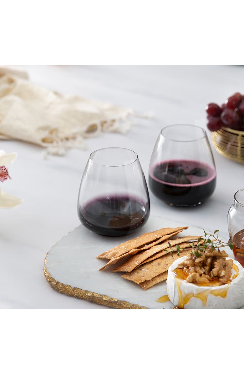 JoyJolt Set of 4 Black Swan Stemless Wine Glasses, Alternate, color, Clear