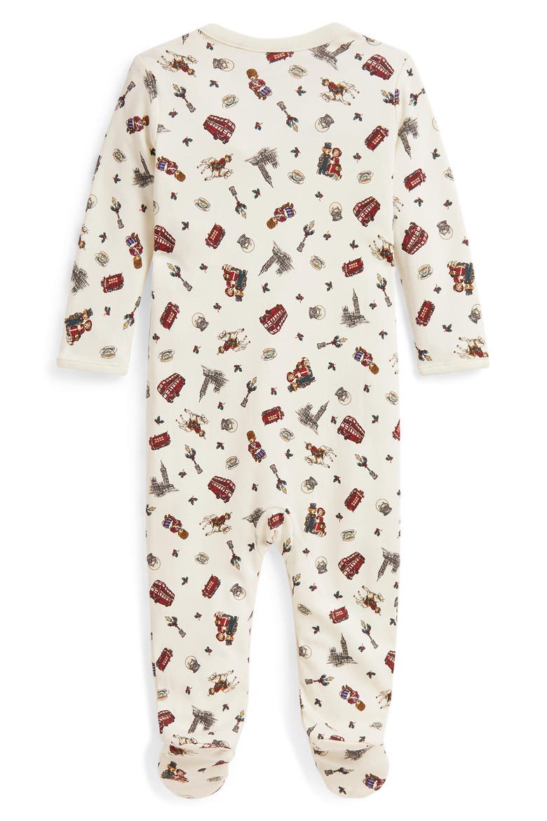 Print Interlock Cotton Footie, Alternate, color, WINTER BEARVILLE