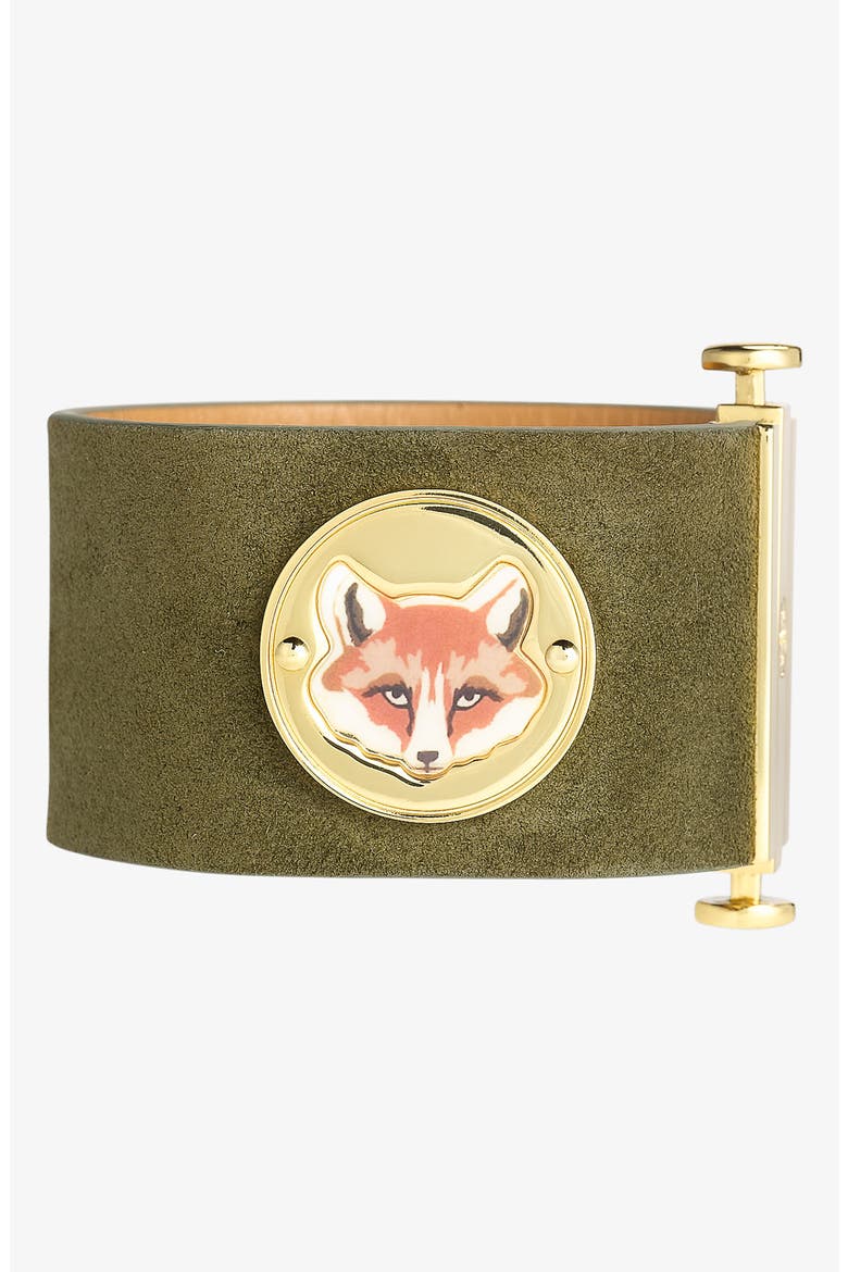 'Fox Face' Cuff, Main, color, PINE GREEN/ SHINY GOLD