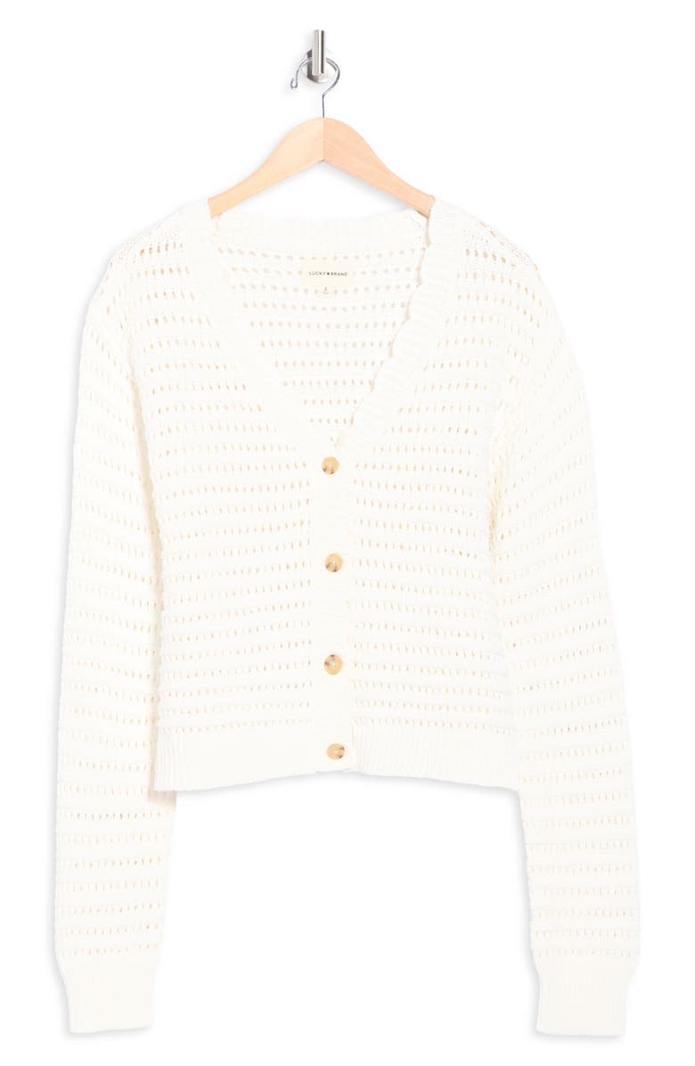 Lucky Brand Scallop Pointelle Cardigan, Alternate, color, Tofu