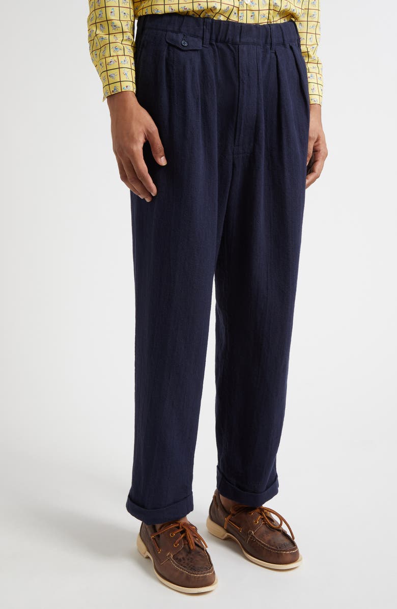 BEAMS Pleated Linen & Cotton Elastic Waist Pants, Alternate, color, 79 Navy