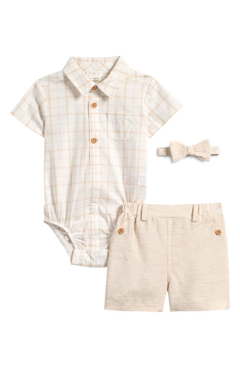 Petit Lem Bodysuit, Shorts & Bowtie Set, Main, color, Off White