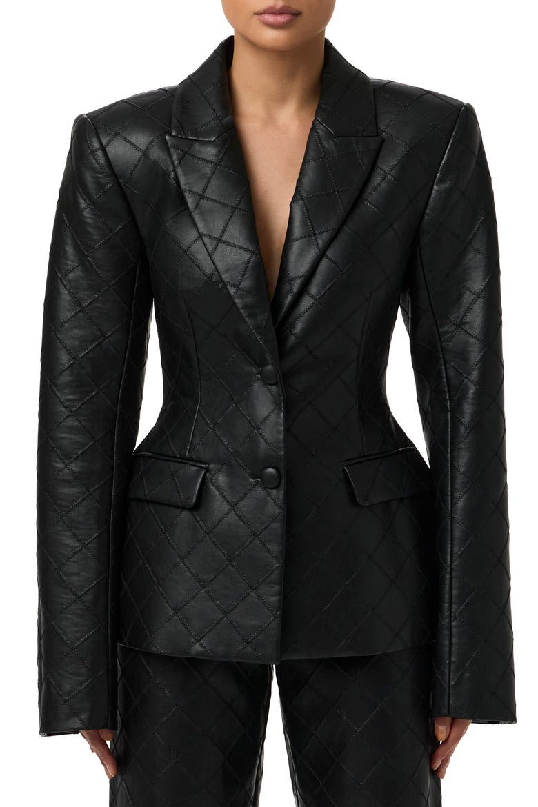Stitched Faux Leather Blazer, Main, color, BLACK