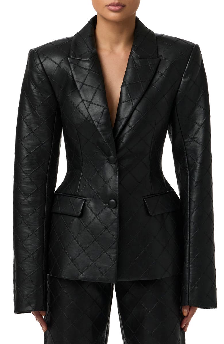 Naked Wardrobe Stitched Faux Leather Blazer, Main, color, Black