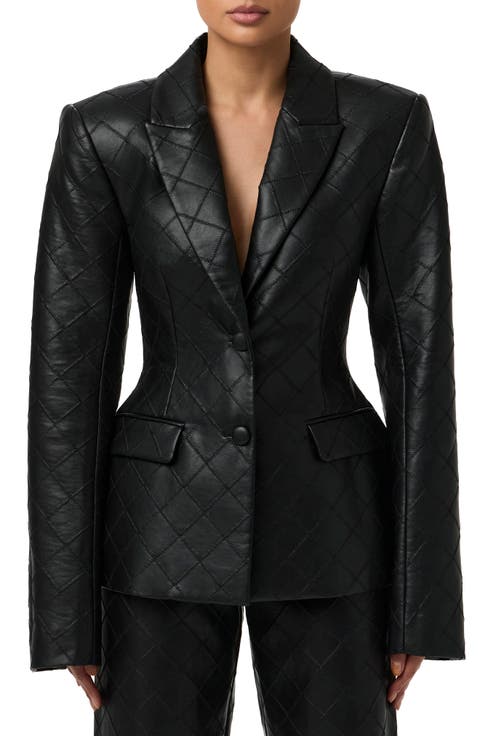 Stitched Faux Leather Blazer