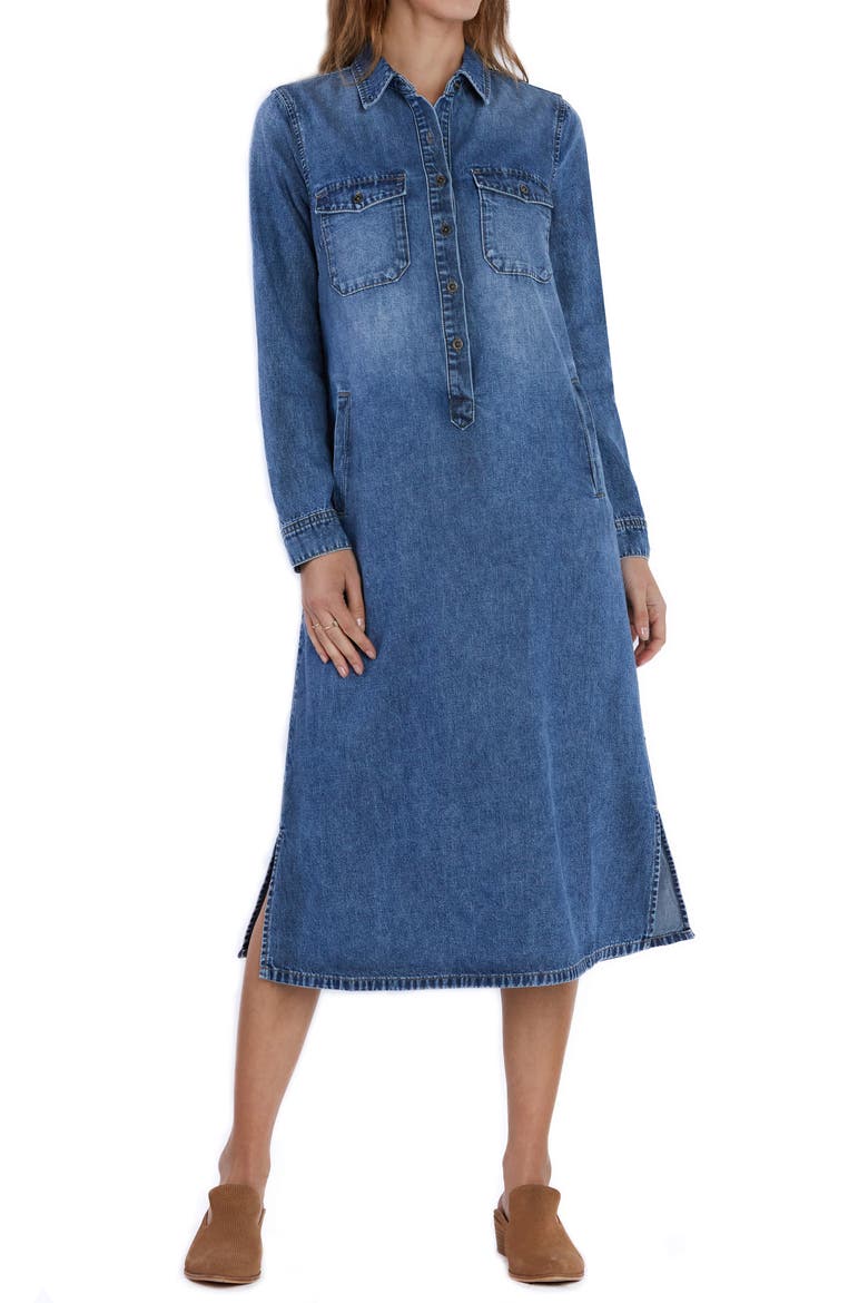 Fab Long Sleeve Denim Midi Shirtdress, Main, color, LOVED BLUE