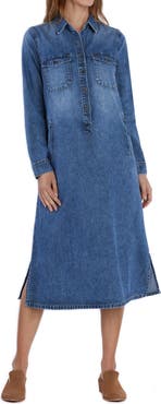 Wash Lab Denim Fab Long Sleeve Denim Midi Shirtdress