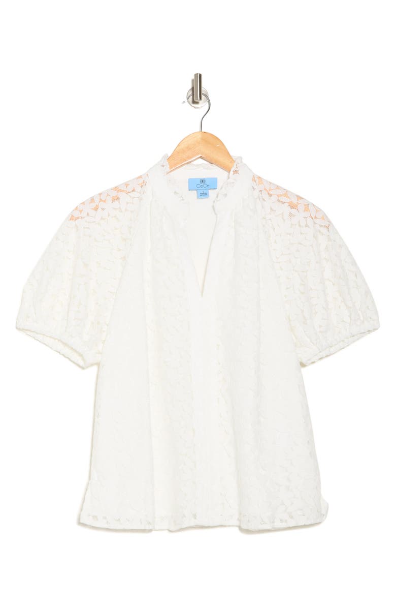 CeCe Ruffle Puff Sleeve Lace Top, Alternate, color,