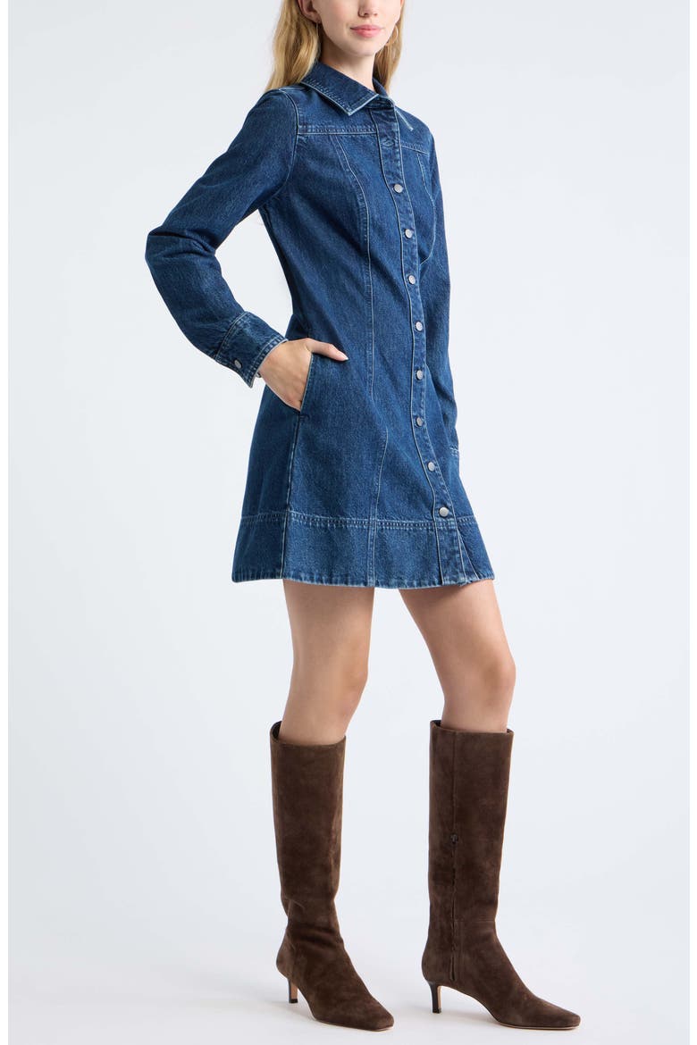 Fit and Flare Denim Minidress, Alternate, color, DARK MID WASH