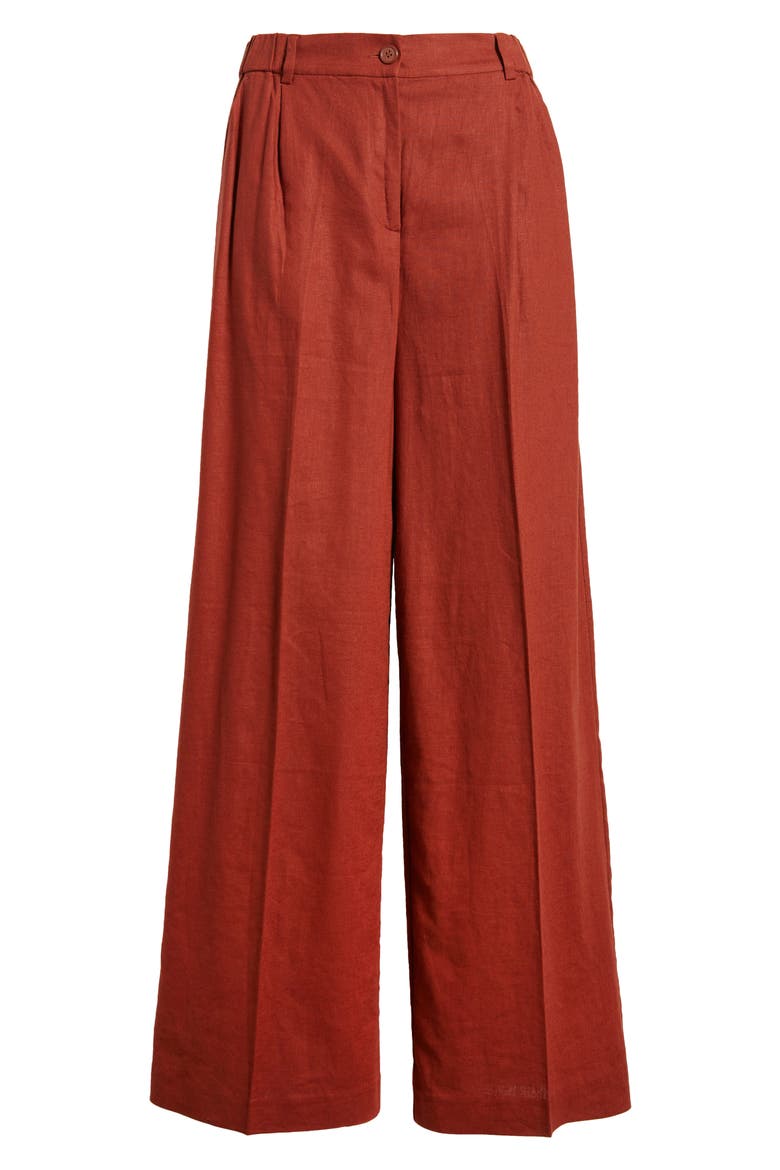 Linen Blend Trousers, Alternate, color, RUST CHERRY