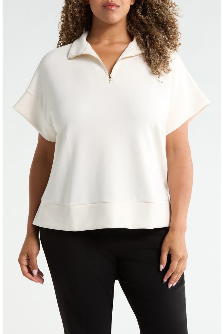 Half Zip Short Sleeve Scuba Top, Main, color, GARDENIA