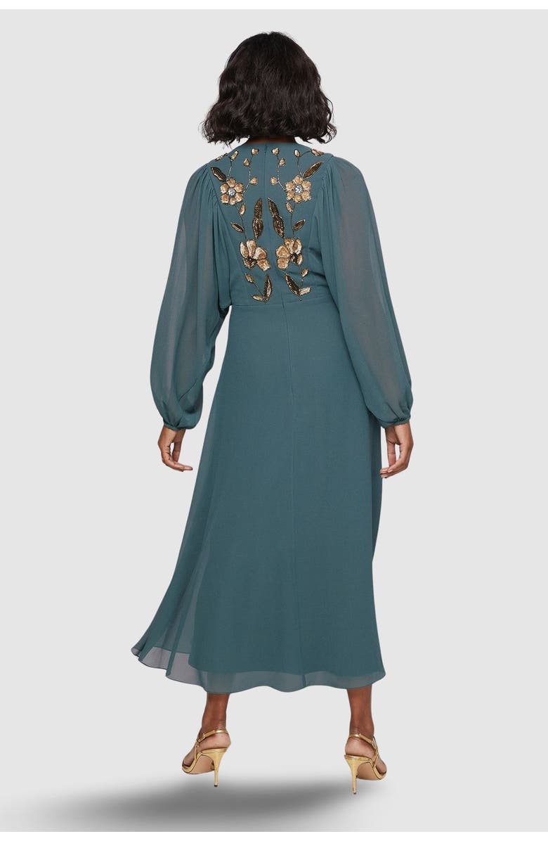 Wallis Embellished Balloon Sleeve Midi Dress, Alternate, color, Green