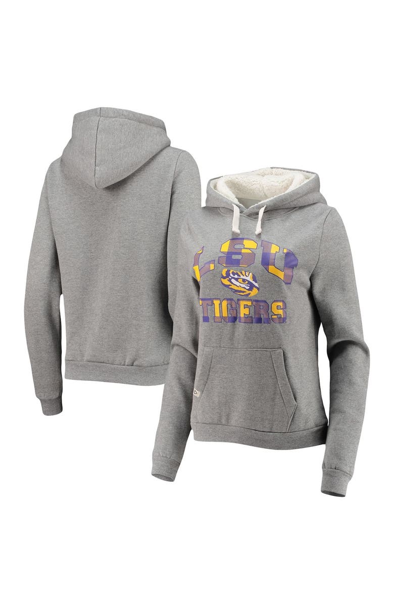 COLOSSEUM Women's Colosseum Heathered Gray LSU Tigers Plaid Sherpa Pullover Hoodie, Main, color, 