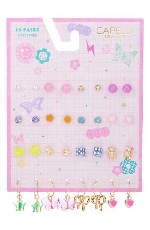 Shop Capelli New York Kids' Set Of 16 Assorted Earrings In Pink Multi