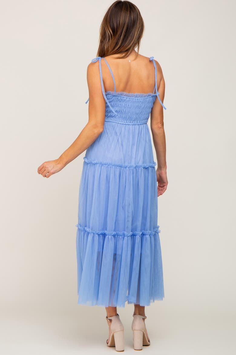 Smocked Mesh Midi Dress, Alternate, color, Light Blue