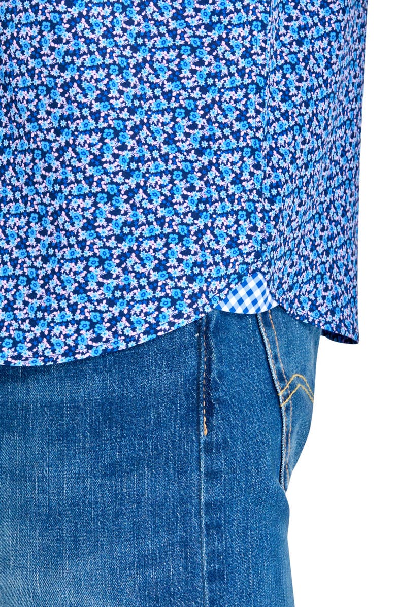 CONSTRUCT Slim Fit Clustered Floral Recycled 4-Way Stretch Performance Short Sleeve Shirt, Alternate, color, Navy/Pink