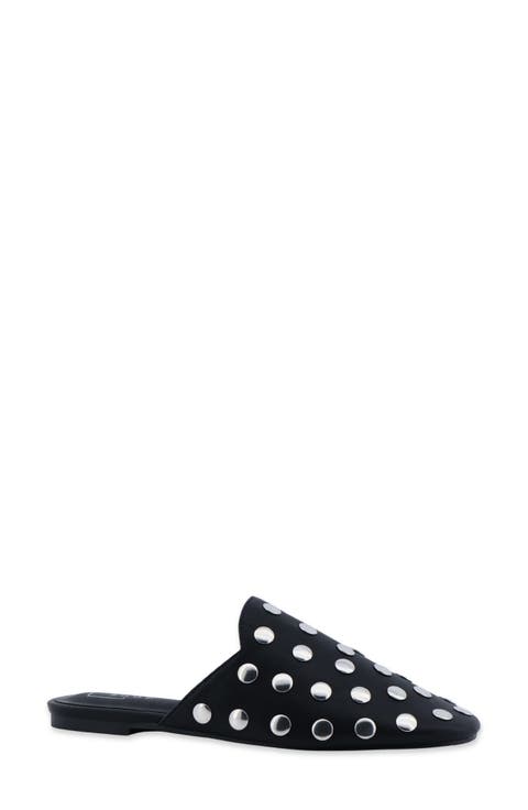 Aretha Studded Faux Leather Flat Mule
