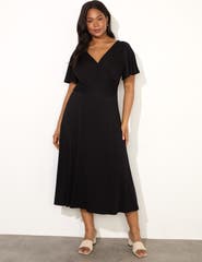 Live Unlimited Ditsy Jersey Flutter Sleeve Wrap Dress