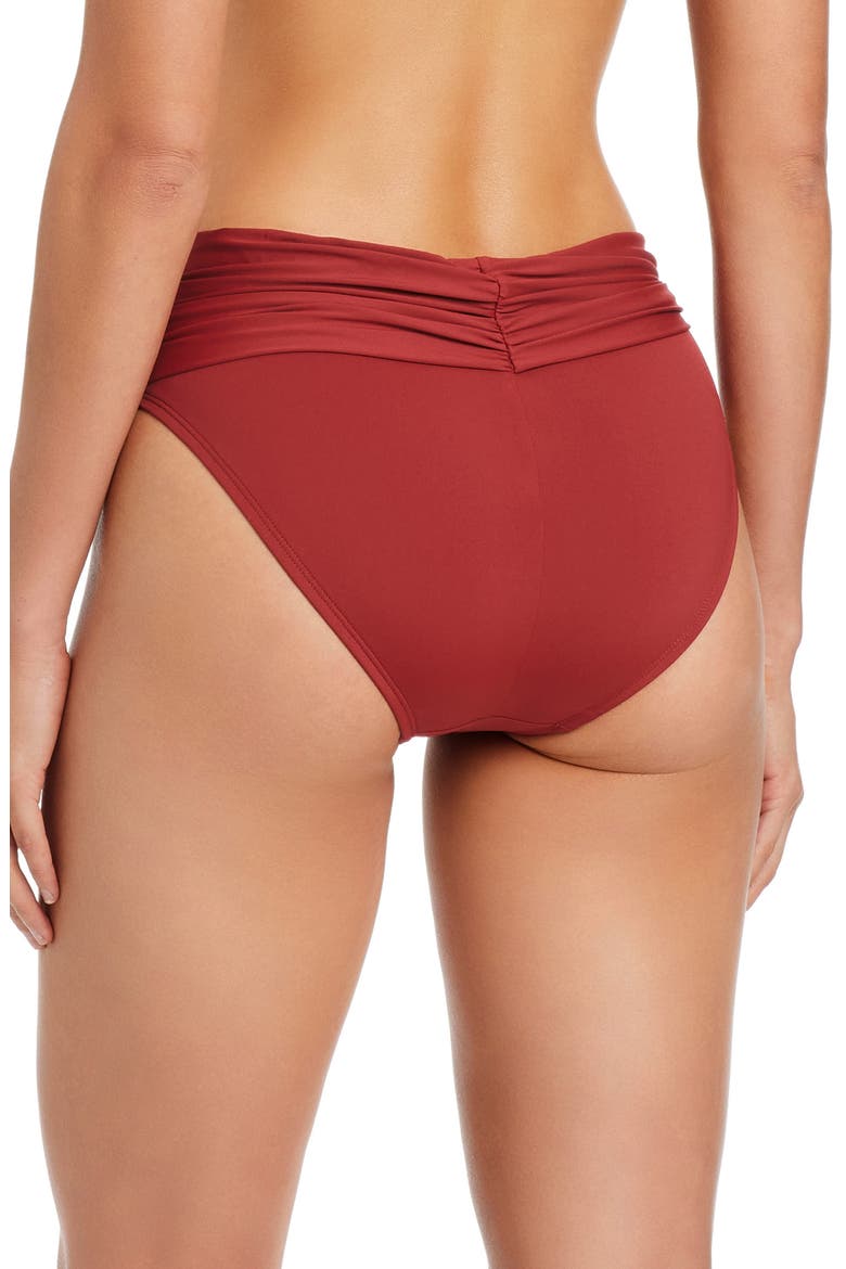 Shirred Hipster Bikini Bottoms, Alternate, color, BARCELONA RED