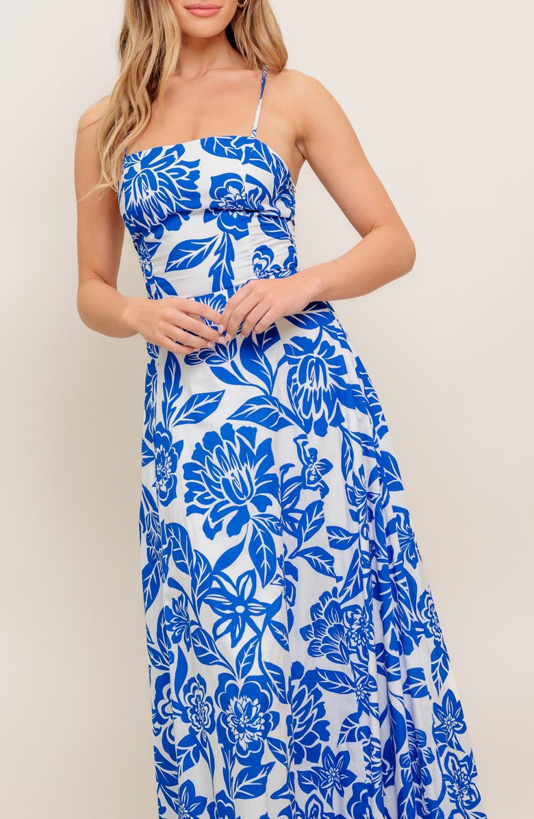 FLYING TOMATO Floral Fit & Flare Maxi Dress, Alternate, color, Ivory Blue