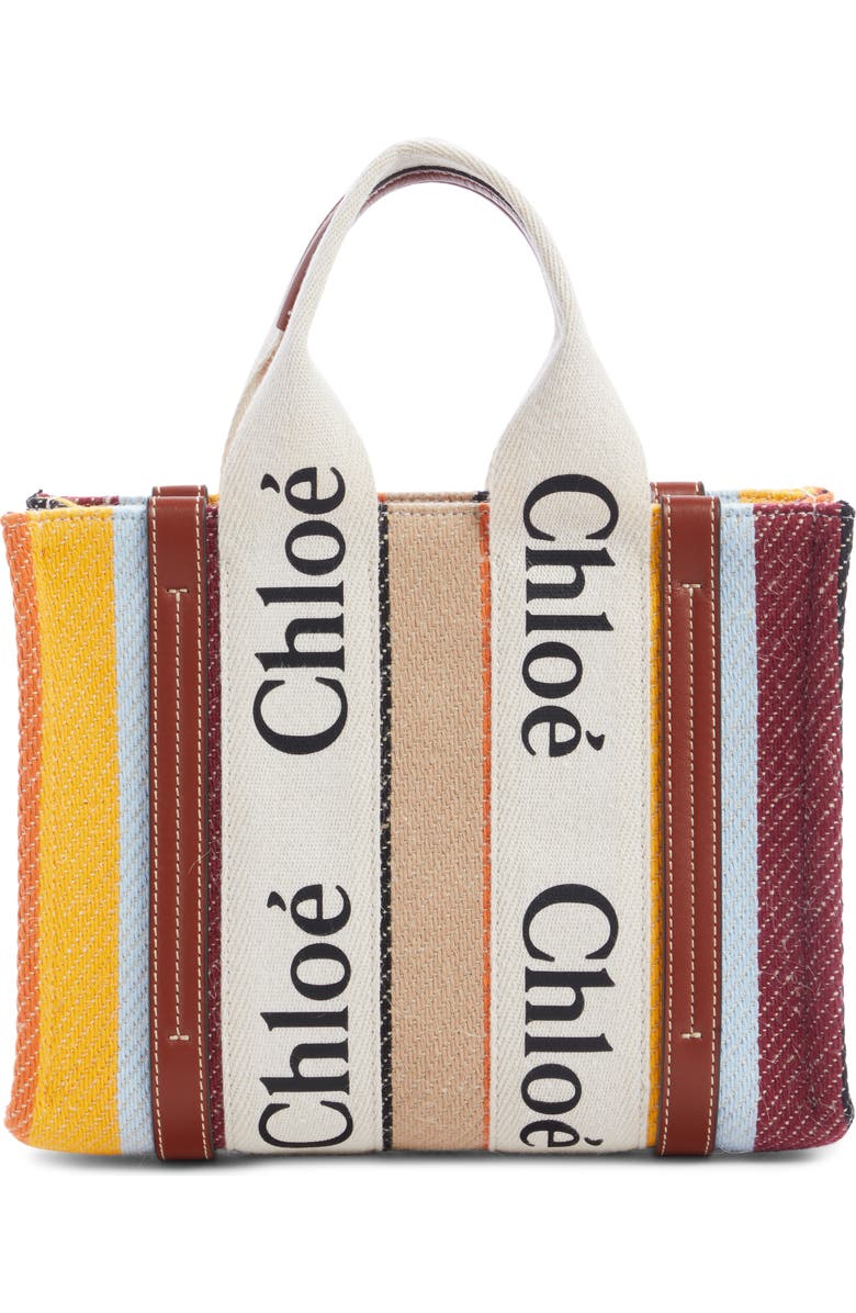 Chloé Woody Logo Strap Stripe Cotton Crossbody Bag, Main, color,