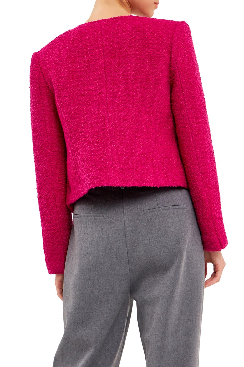 Round Neck Bouclé Crop Jacket, Alternate, color, BERRY