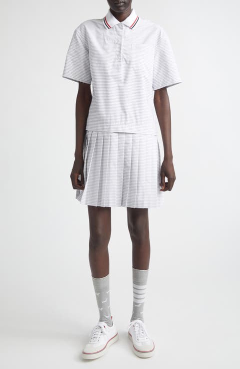 Stripe Pleated Cotton Polo Shirtdress
